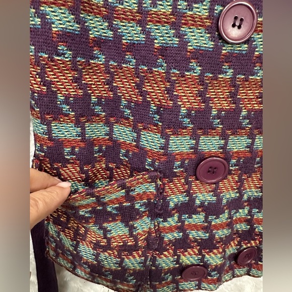 Shu-Shu Women's Multicolored Button Tie Waist Western Knit Jacket - Picture 7 of 12